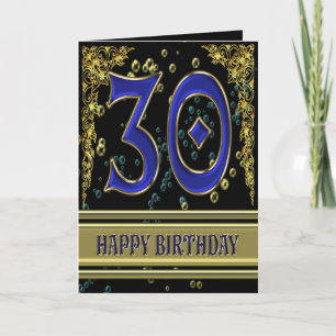 30th birthday card with gold and bubbles