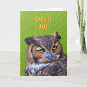 30th Birthday Card with Great Horned Owl Bird