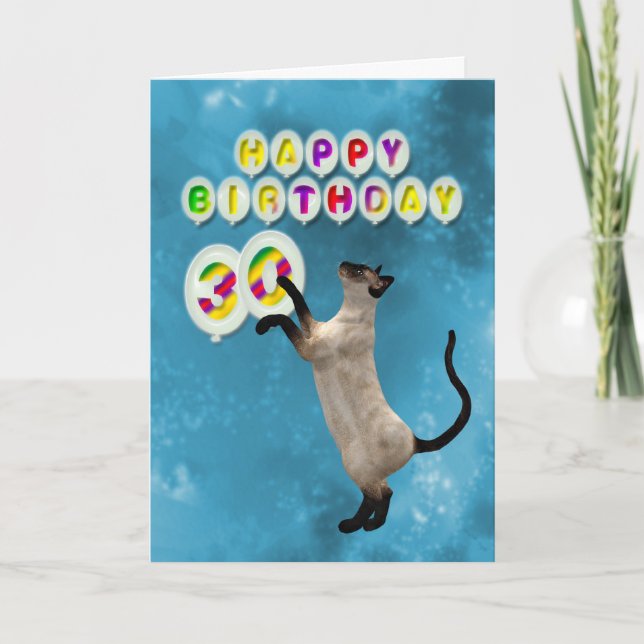 30th Birthday card with siamese cats (Front)