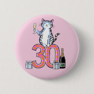 30th birthday cat celebration 30 years thirty 6 cm round badge