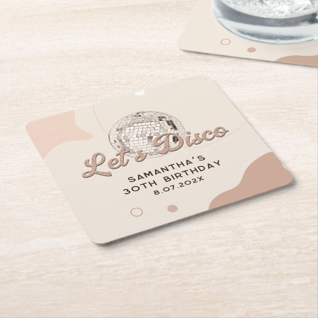 30th Birthday Celebration 70s Retro Disco Party Square Paper Coaster (Angled)