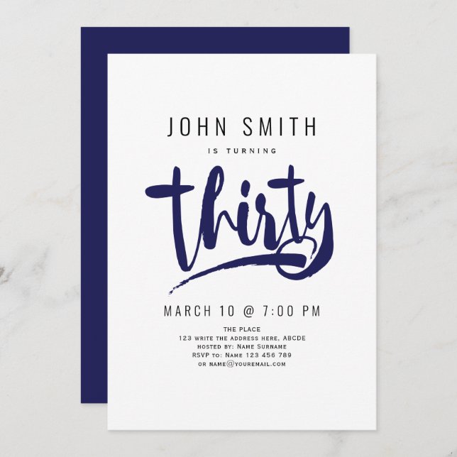30th Birthday Celebration, Modern, Masculine Invitation (Front/Back)