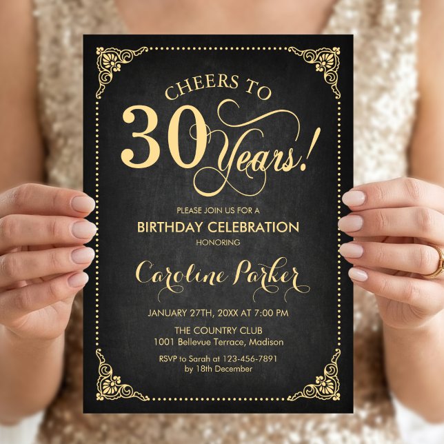30th Birthday - Chalkboard Gold Invitation (Creator Uploaded)