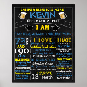 30th Birthday chalkboard sign for man men  bear