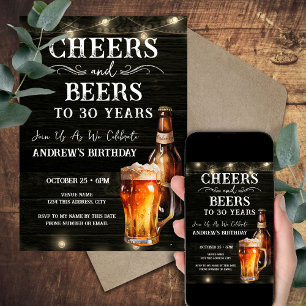 30th Birthday Cheers and Beers Bar Lights Invitation