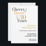 30th Birthday Cheers and Beers Minimal Party Invitation<br><div class="desc">This is a cool and modern, personalised 40th birthday party design. It is a simple, minimal design, it is in classic black and white with pops of gold and orange coloured typography. Perfect for a cool and fun, 30th birthday party. It has "Cheers and Beers to 30 Years" and space...</div>
