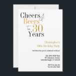 30th Birthday Cheers and Beers Minimal Party Invitation<br><div class="desc">This is a cool and modern, personalised 40th birthday party design. It is a simple, minimal design, it is in classic black and white with pops of gold and orange coloured typography. Perfect for a cool and fun, 30th birthday party. It has "Cheers and Beers to 30 Years" and space...</div>