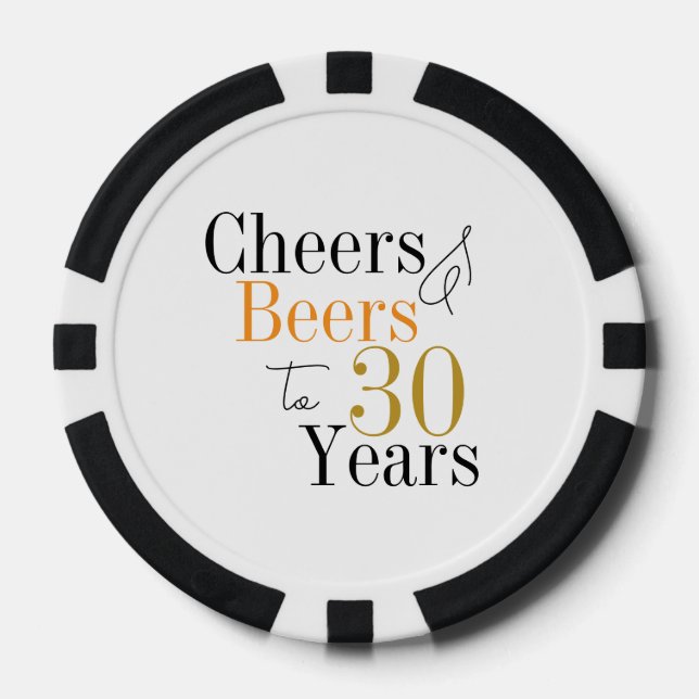 30th Birthday Cheers and Beers Minimal Party Poker Chips (Front)