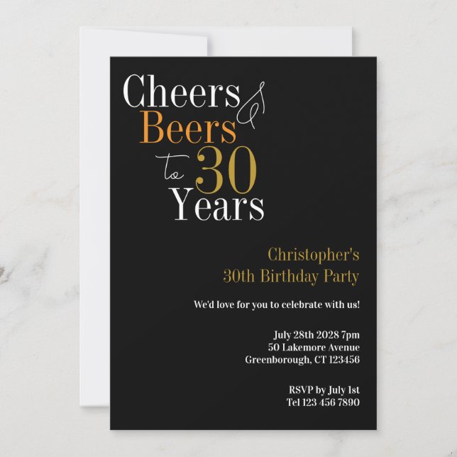 30th Birthday Cheers and Beers Party Invitation (Front)