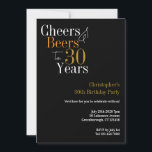 30th Birthday Cheers and Beers Party Invitation<br><div class="desc">This is a cool and modern, personalised 40th birthday party design. It is a simple, minimal design, in classic black and gold typography. Perfect for a cool and fun, 30th birthday party. It has "Cheers and Beers to 30 Years" and space you to add your party information. To personalise, simply...</div>