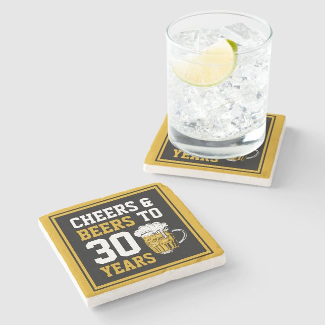 30th Birthday Cheers & Beers to 30 Years Stone Coaster (Side)