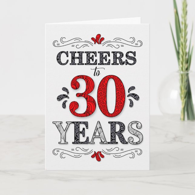 30th Birthday Cheers in Red White Black Pattern Card (Front)