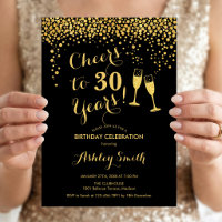 30th Birthday - Cheers To 30 Years Gold Black
