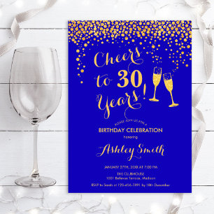 30th Birthday - Cheers To 30 Years Gold Royal Blue Invitation