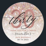 30th Birthday Chic Glitter Ombre Thank You Classic Round Sticker<br><div class="desc">Modern chic girly thank you stickers for 30th  birthday. Design featuring champagne sparkly glitter texture,  rose gold 30 and calligraphy script thirty. Personalise with a name and date.</div>