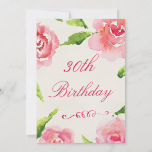 30th Birthday Chic Watercolor Roses Invitation