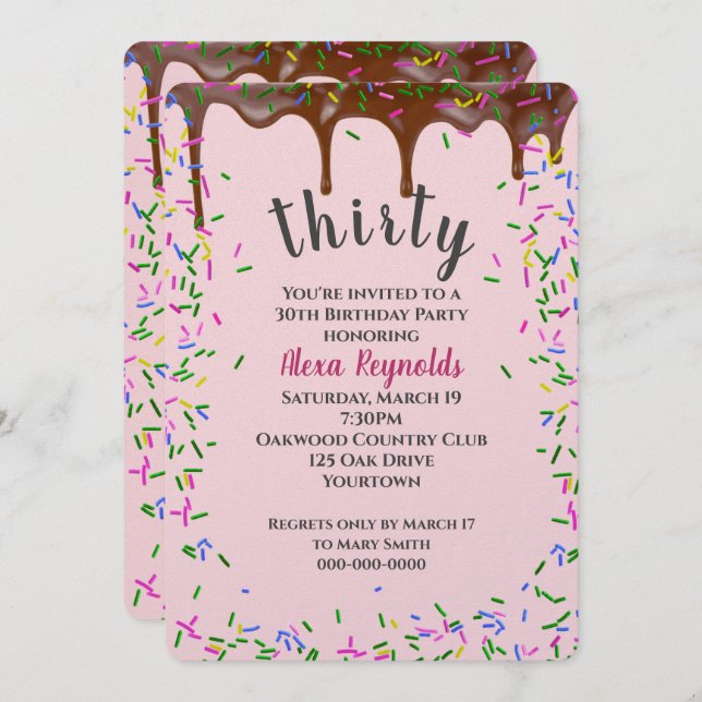 30th Birthday Chocolate Icing With Sprinkles Invitation (Front/Back)