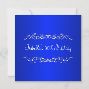 30th Birthday Cobalt & Silver Floral Metal Invitation
