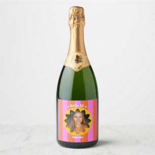 30th birthday colorful photo pink yellow trendy sparkling wine label