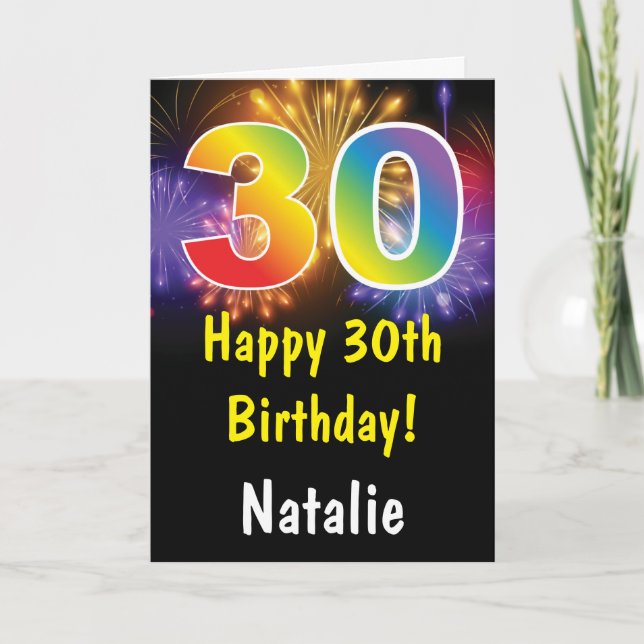30th Birthday Colorful Rainbow Fireworks Card (Front)
