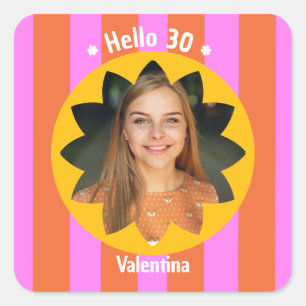 30th birthday colourful photo pink yellow trendy square sticker