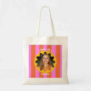30th birthday colourful photo pink yellow trendy tote bag