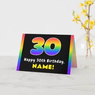 30th Birthday: Colourful Rainbow # 30, Custom Name Card