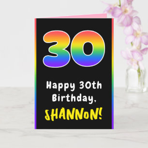 30th Birthday: Colourful Rainbow # 30, Custom Name Card