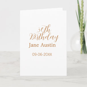 30th birthday copper brown simple stylish name dat card