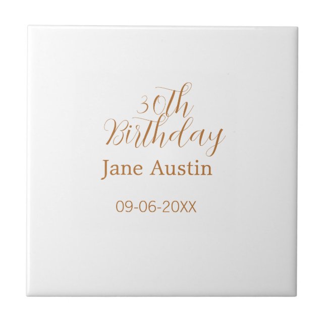 30th birthday copper brown simple stylish name dat ceramic tile (Front)