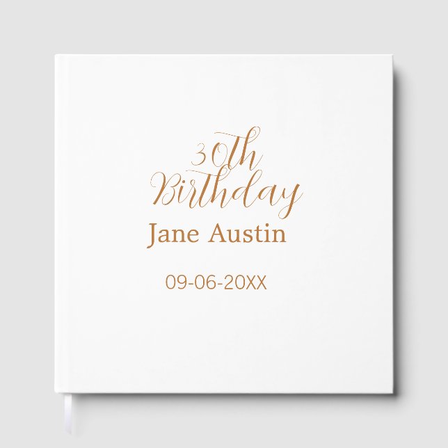 30th birthday copper brown simple stylish name dat guest book (Front)