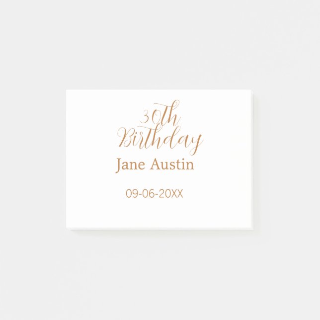 30th birthday copper brown simple stylish name dat post-it notes (Front)