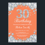 30th Birthday Coral and Silver Diamond Invitation<br><div class="desc">30th Birthday Invitation. Coral and Silver Rhinestone Diamond. Elegant Birthday Bash invite. Adult Birthday. Women Birthday. Men Birthday. For further customisation,  please click the "Customise it" button and use our design tool to modify this template.</div>