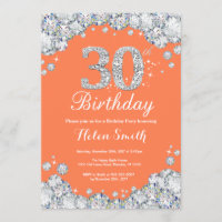 30th Birthday Coral and Silver Diamond