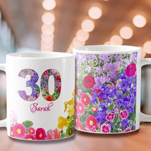 30th Birthday Cousin Gift – Floral Number 30 Years Coffee Mug