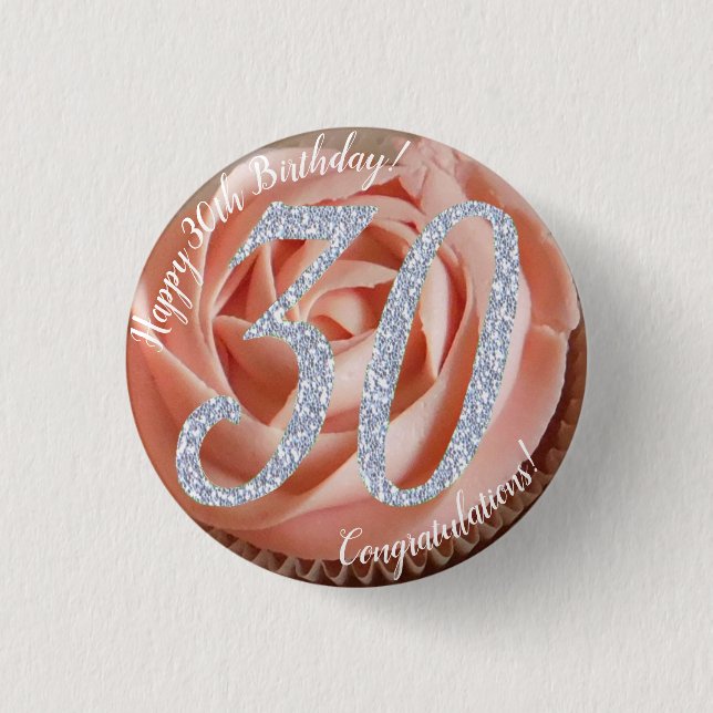 30th Birthday Cupcake 3 Cm Round Badge (Front)