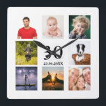 30th birthday custom photo collage guy square wall clock<br><div class="desc">A wall clock as a gift for a 30th birthday for a guy,  celebrating his life with a collage of 8 of your own photos.  Personalise and add age 30,  and a date.  Date of birth or the date of the anniversary.  Black coloured letters.  White background.</div>