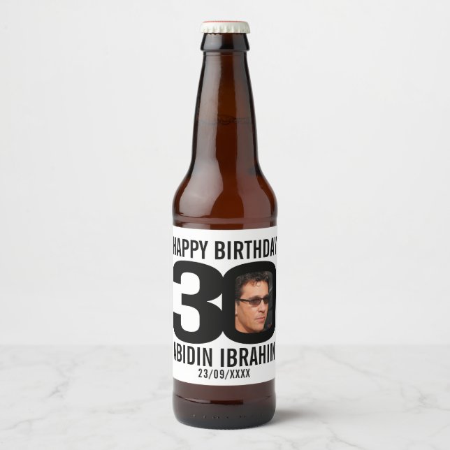 30th Birthday custom photo name label (Front)