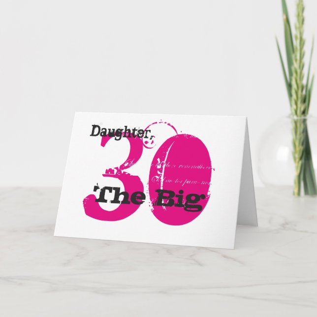 30th Birthday daughter, black & pink text, white. Card (Front)