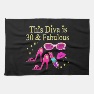 30TH BIRTHDAY DAZZLING DIVA DESIGN TEA TOWEL