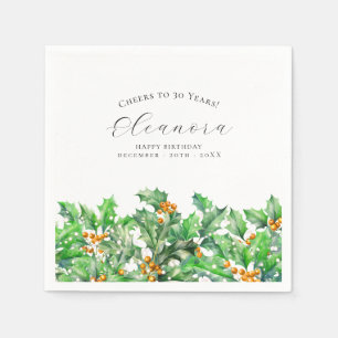 30th Birthday December Birth Flower Holly Custom Napkin