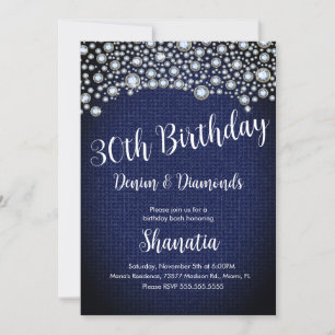 30th Birthday Denim Diamonds Gem Diamonds  Invitation