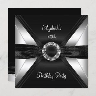 30th Birthday Diamond Image Black White Silver Invitation