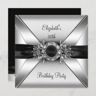 30th Birthday Diamond Jewel Black White Silver Invitation