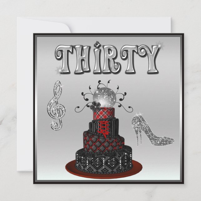 30th Birthday Disco Diva Cake Sparkle Heels Invitation (Front)