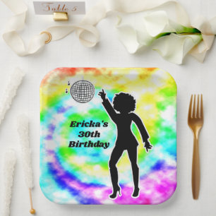 30th Birthday Disco Tie Dye Retro Paper Plate