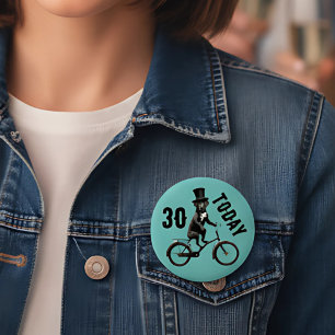 30th birthday Dog on a Bike 30 Thirty 6 Cm Round Badge