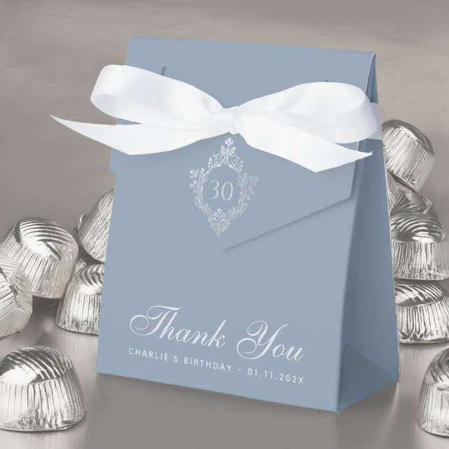 30th Birthday Dusty Blue Elegant Crest Thank You Favour Box (Creator Uploaded)