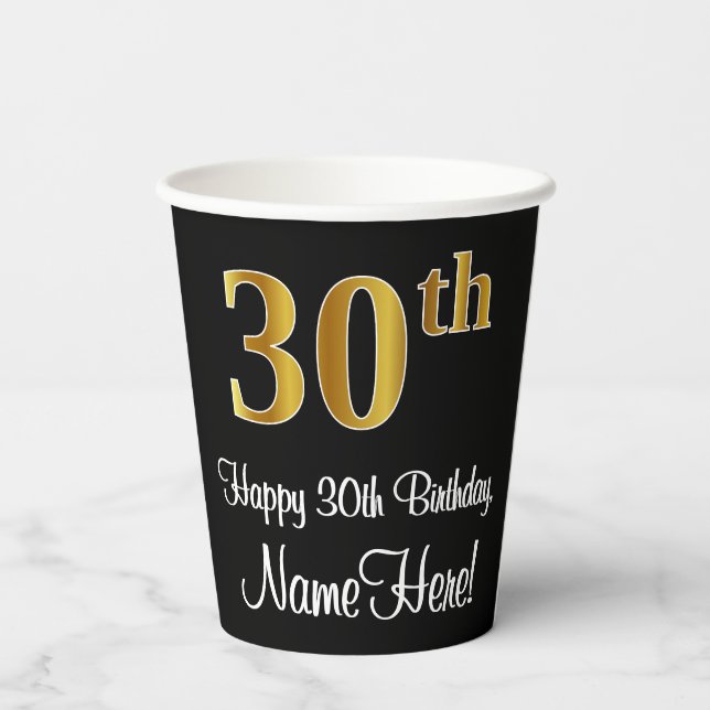 30th Birthday - Elegant Luxurious Faux Gold Look # Paper Cups (Back)