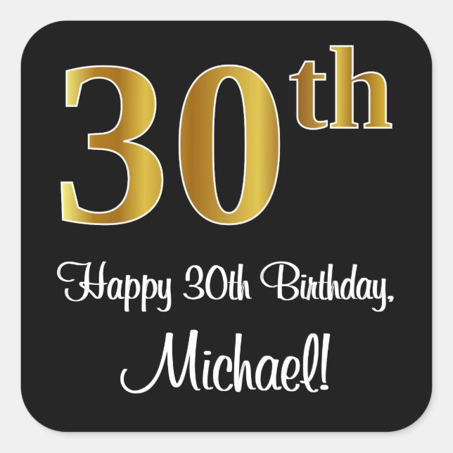 30th Birthday – Elegant Luxurious Faux Gold Look # Square Sticker (Front)
